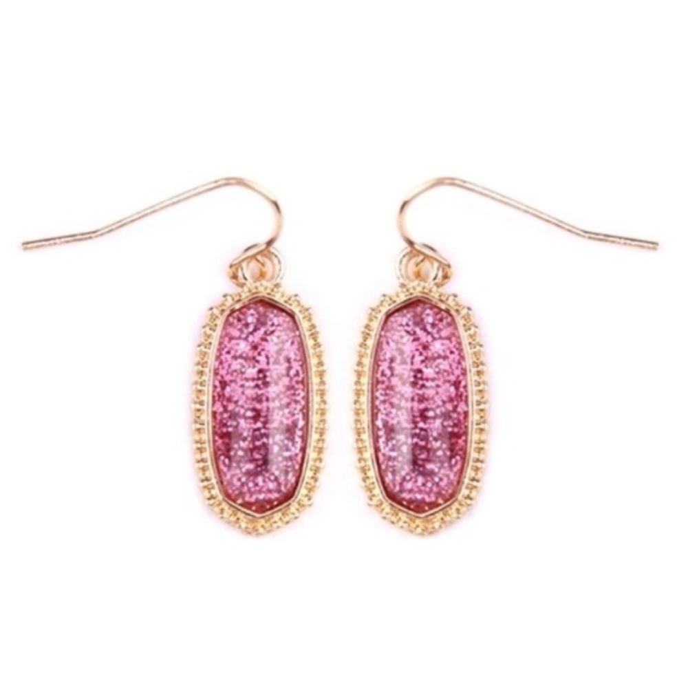 Pink Glitter Gold Plated Earrings - Picture 2 of 2